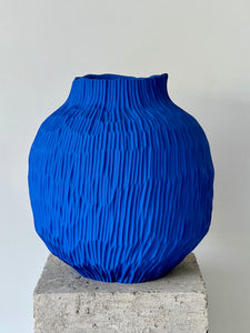 Blue Sapphire Curved Moon Handmade Pottery Vase